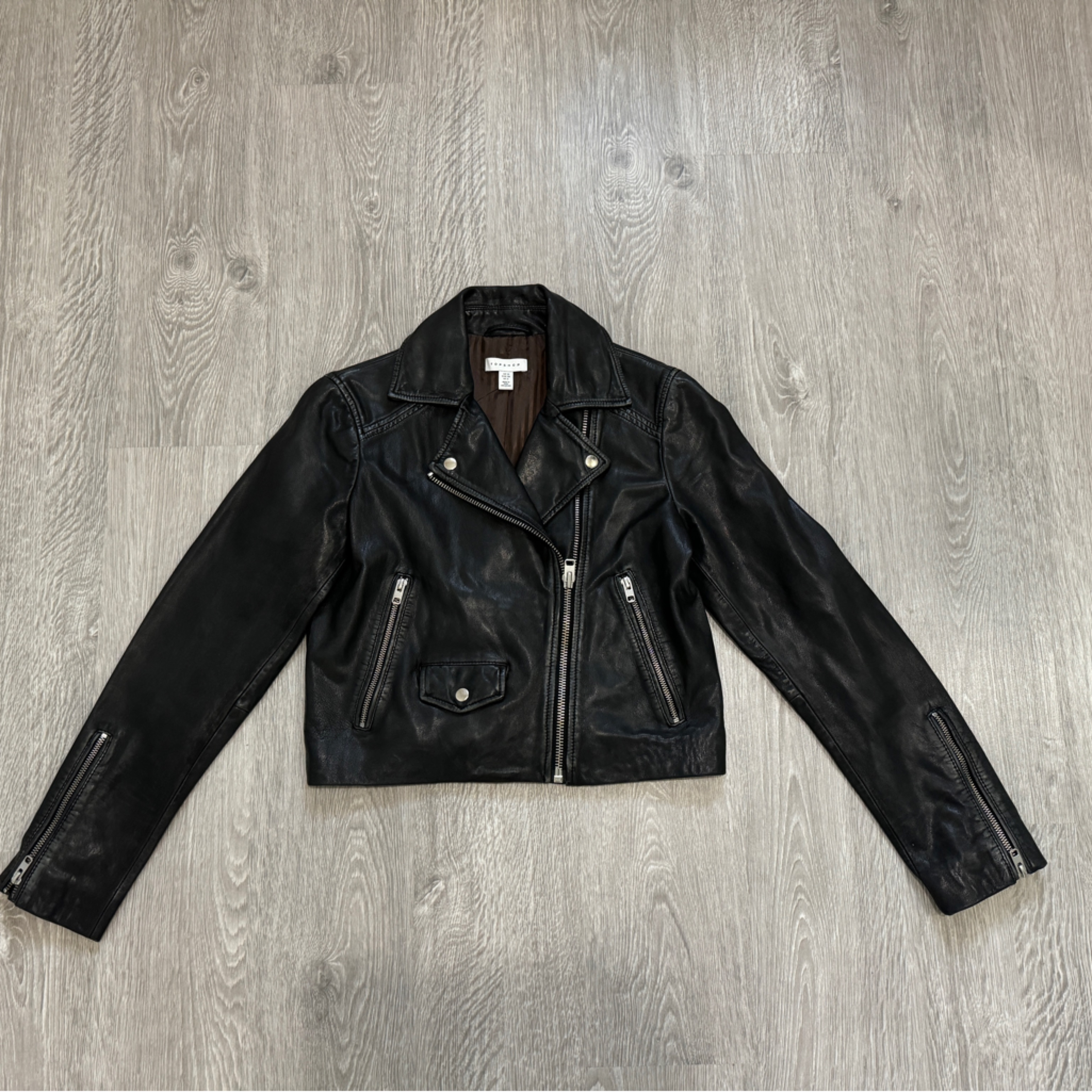 Topshop Women's Black Classic Real Leather Biker Jacket